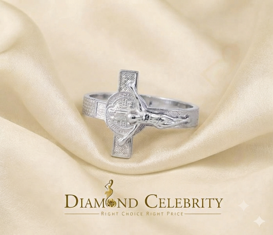 DiamondCelebritees Benito White 925 Sterling Silver St Benedict Religious Cross Women's Ring SZ 9.5