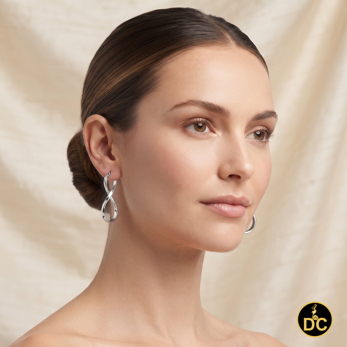 925 Silver Twisted Figure 8 Infinity symbol/crazy 8 silhouette 35mm Hoop Earring