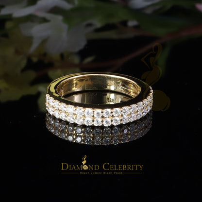 DiamondCelebritees Men's 1.50ct VVS D Silver Yellow Moissanite 2 Row Wedding Band 925 Ring Size 10
