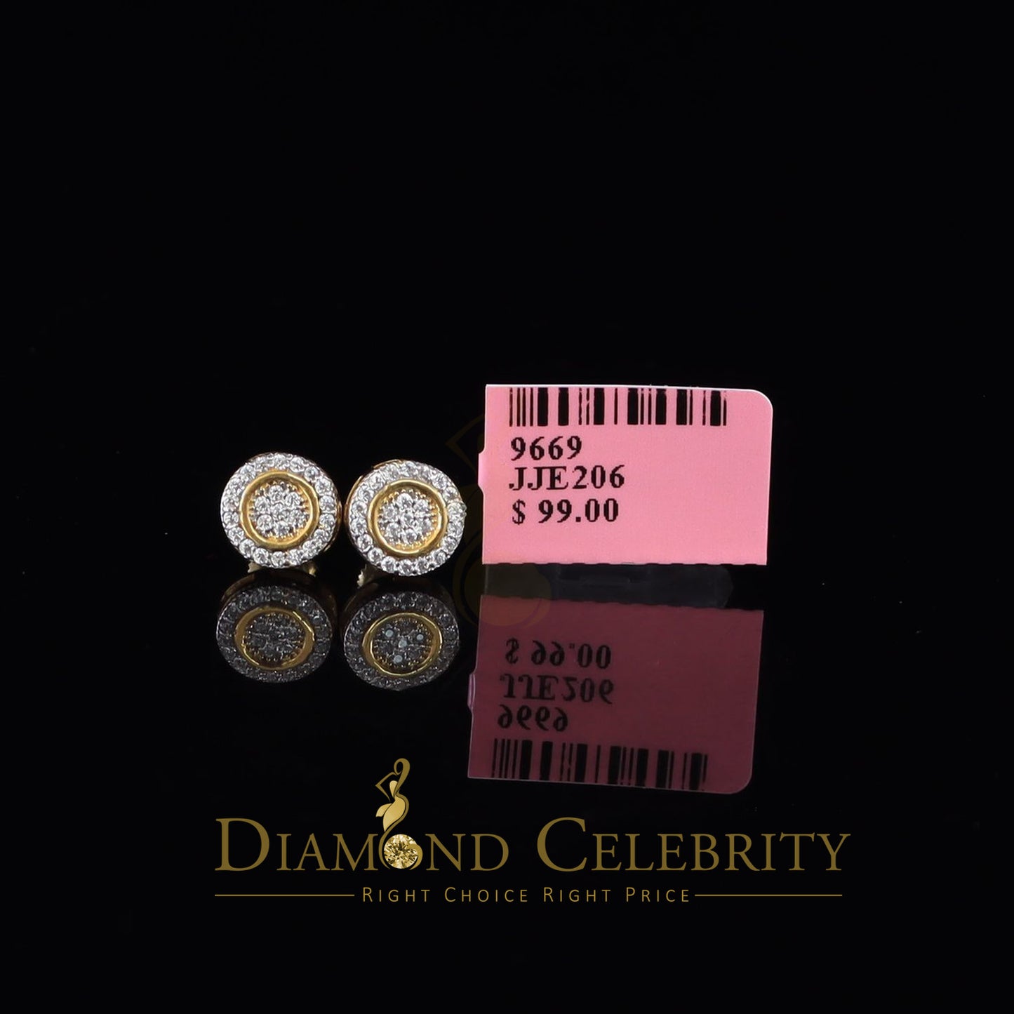 DiamondCelebritees  Aretes Para Hombre 925 Yellow Silver 0.5ct Cubic Zirconia Round Women's Earrings