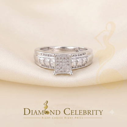DiamondCelebritees 0.25ct Real Diamond 925 Sterling White Silver Shine Womens Square Ring SZ 7