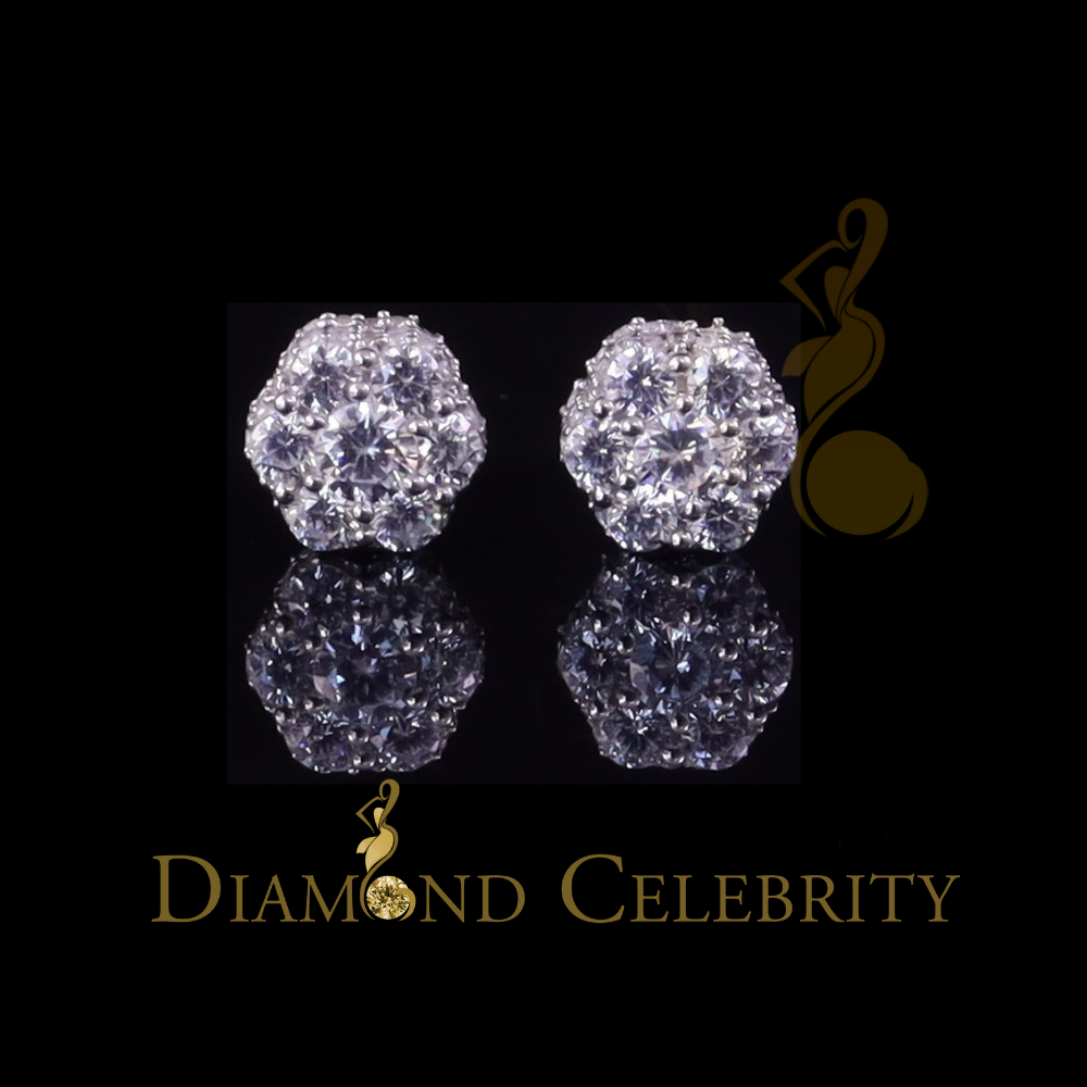 DiamondCelebritees  1.50ct Cubic Zirconia 925 White Silver Sterling Hip Hop Floral Women's Earrings