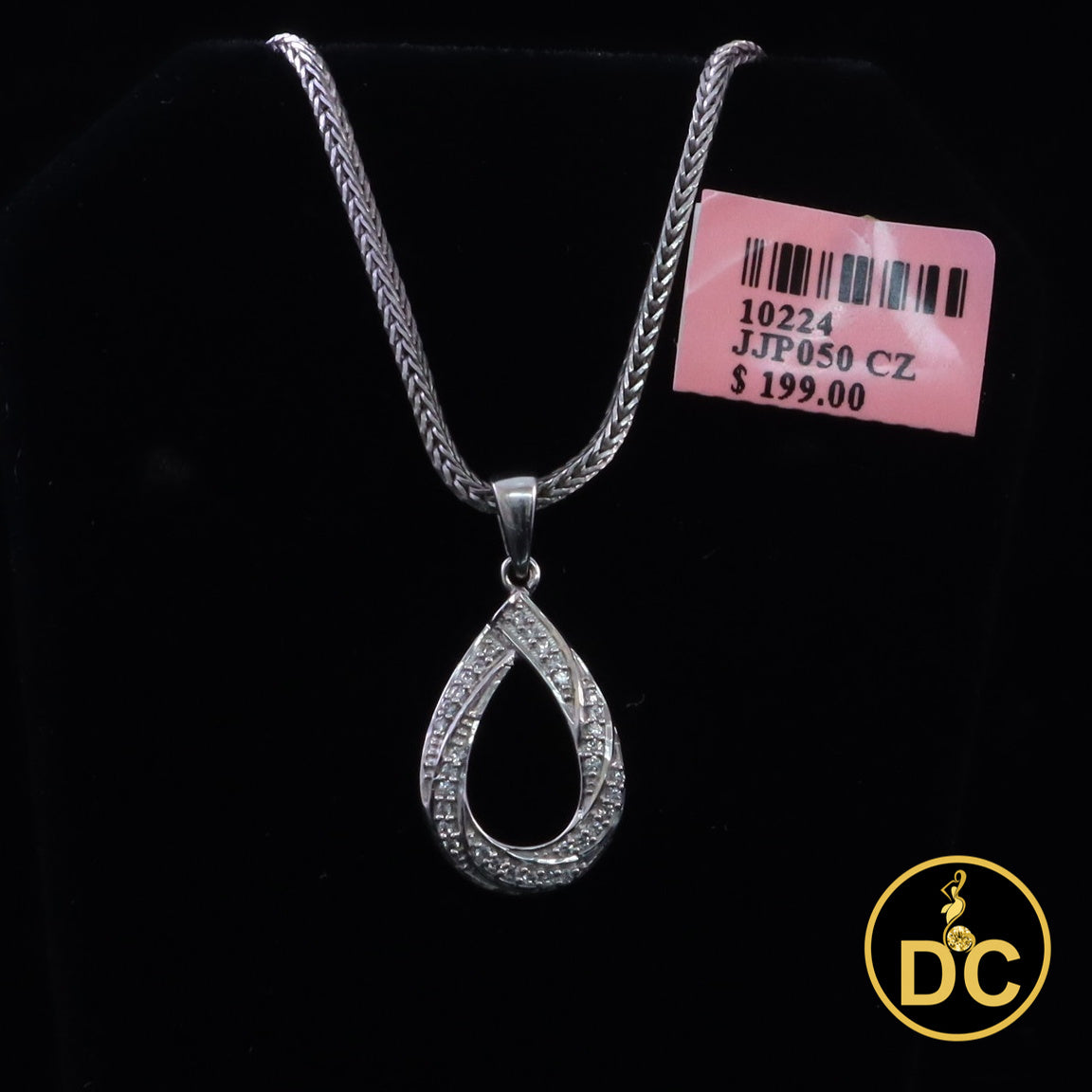 DiamondCelebritees 925 Sterling Silver Teardrop/Pear Shaped intertwined 0.37ct Cubic Zircon Pendant