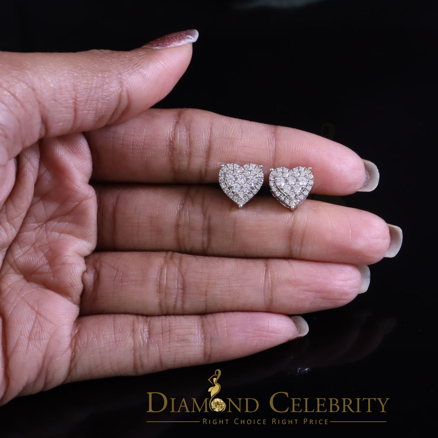 DiamondCelebritees  1.18ct Cubic Zirconia 925 White Sterling Silver Women's Hip Hop Heart Earrings