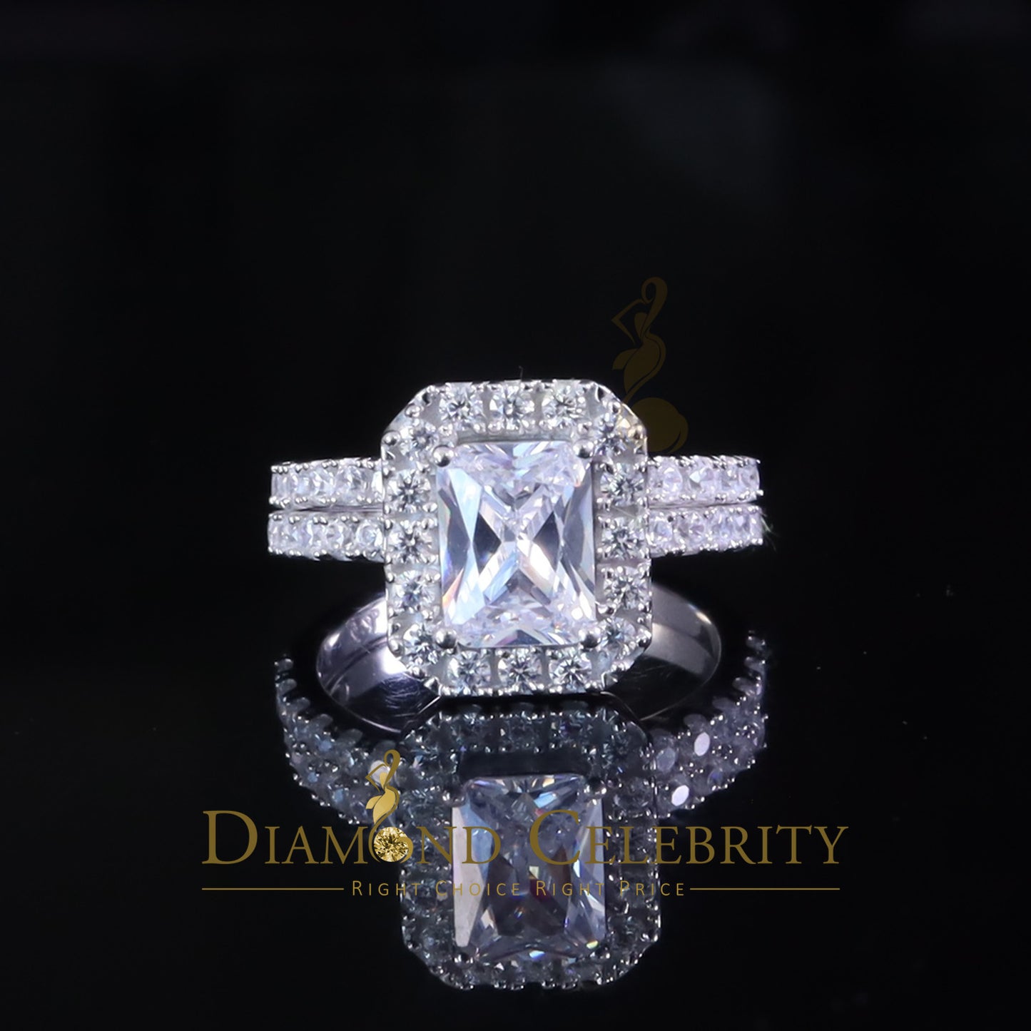 DiamondCelebritees 50 Cubic Zirconia Emearld Shape 2.97ct White Silver With Women Bridal Ring Sz7