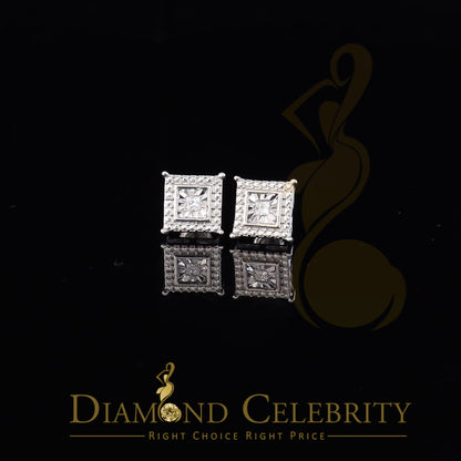 DiamondCelebritees 0.10ct Diamond Stud Squre Earrings For Women White 925 Sterling Silver For Men