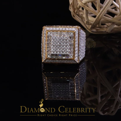 DiamondCelebritees 925 Sterling Silver 4.50ct VVS 'D' Moissanite Yellow Square Rings Size 10 Men's