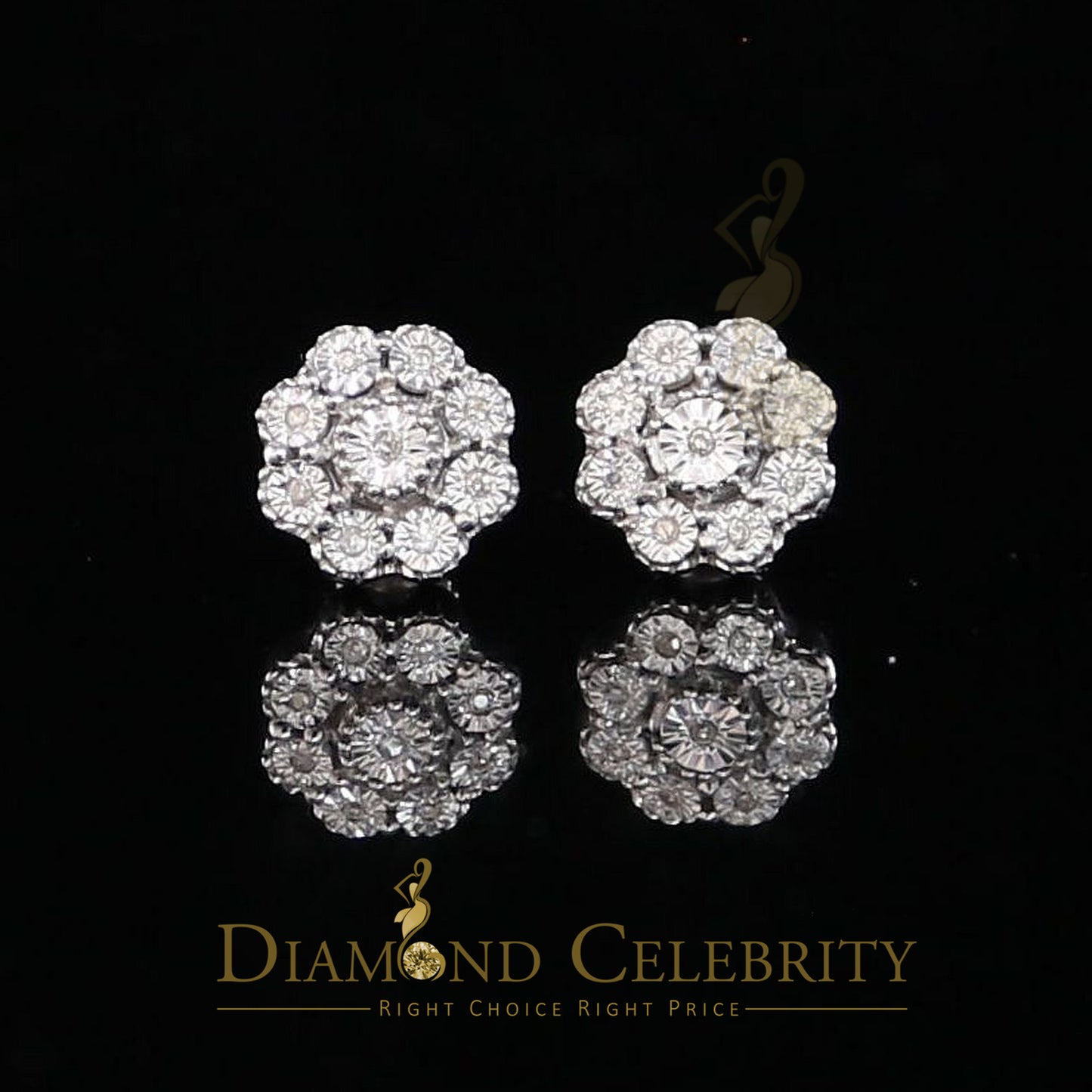 DiamondCelebritees 0.10ct Diamond 925 Sterling Silver White Floral Earrings For Men's & Women's