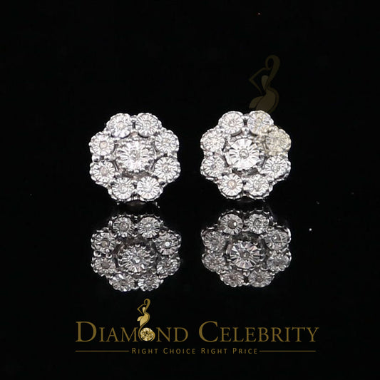 DiamondCelebritees 0.10ct Diamond 925 Sterling Silver White Floral Earrings For Men's & Women's