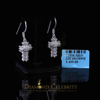 Diamondcelebritees 1.00ct Moissanite White 925 Silver Women's Dangling Cross Fish Hook Earrings