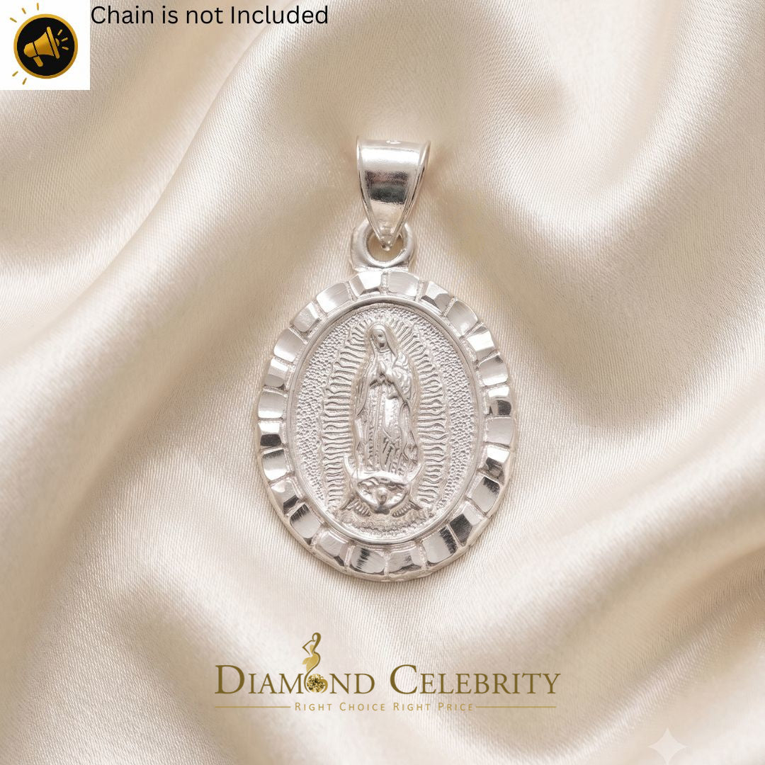 DiamondCelebritees 925 Sterling Silver Lady Guadalupe Men's/ Women's Pendant White Religious