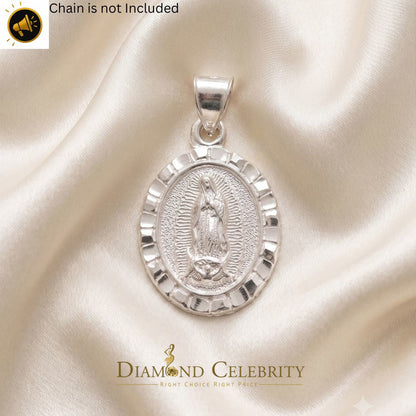 DiamondCelebritees 925 Sterling Silver Lady Guadalupe Men's/ Women's Pendant White Religious