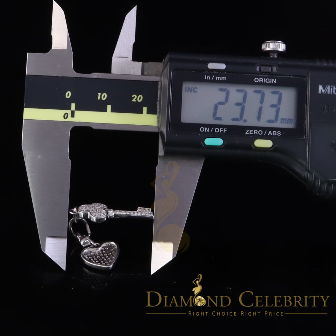 DiamondCelebritees Womens Heart Key White Sterling Silver Shape Pendant with 0.50ct Cubic Zirconia