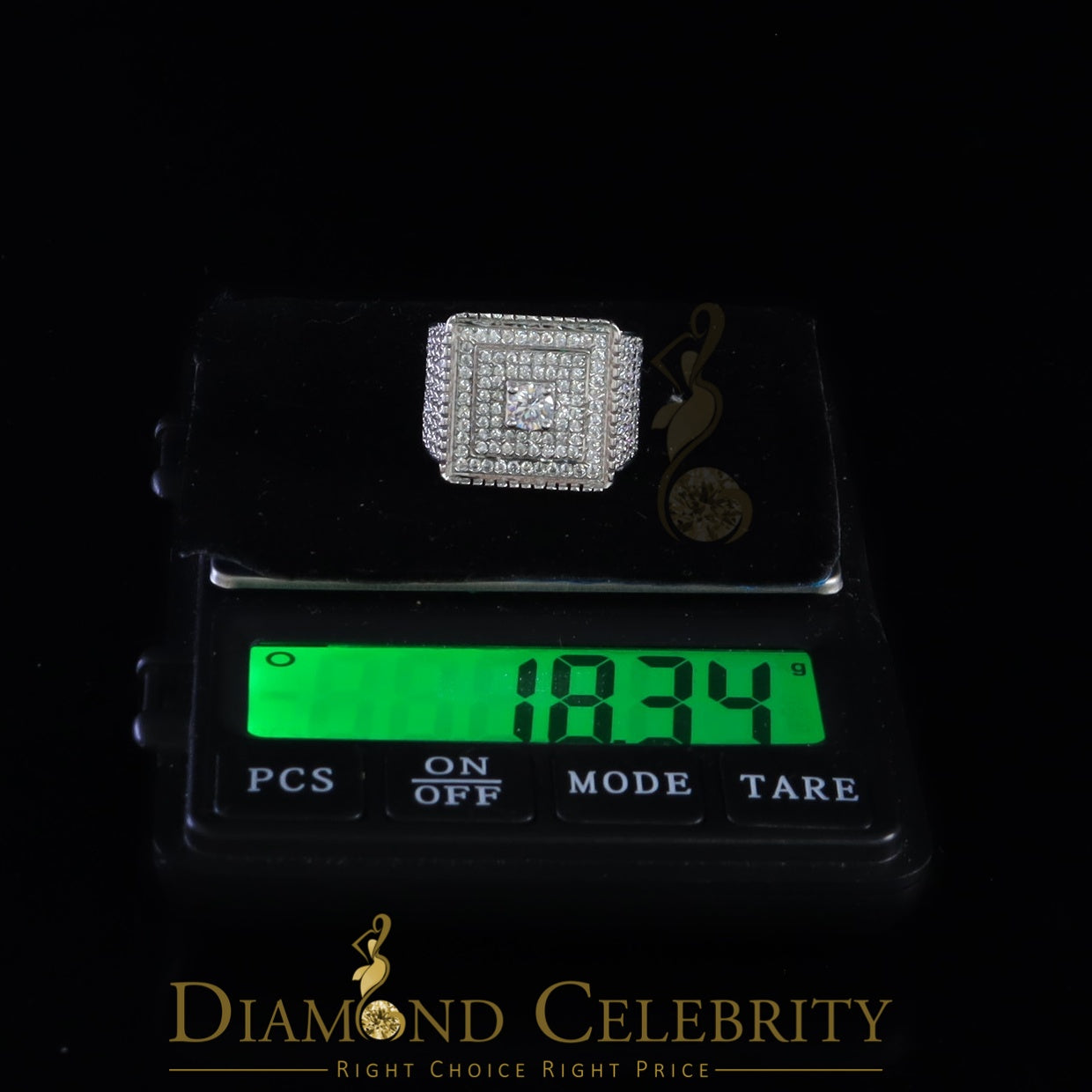 DiamondCelebritees Men's 6.25ct Cubic Zirconia White Silver Round Adjustable Ring From SZ 11 to 13