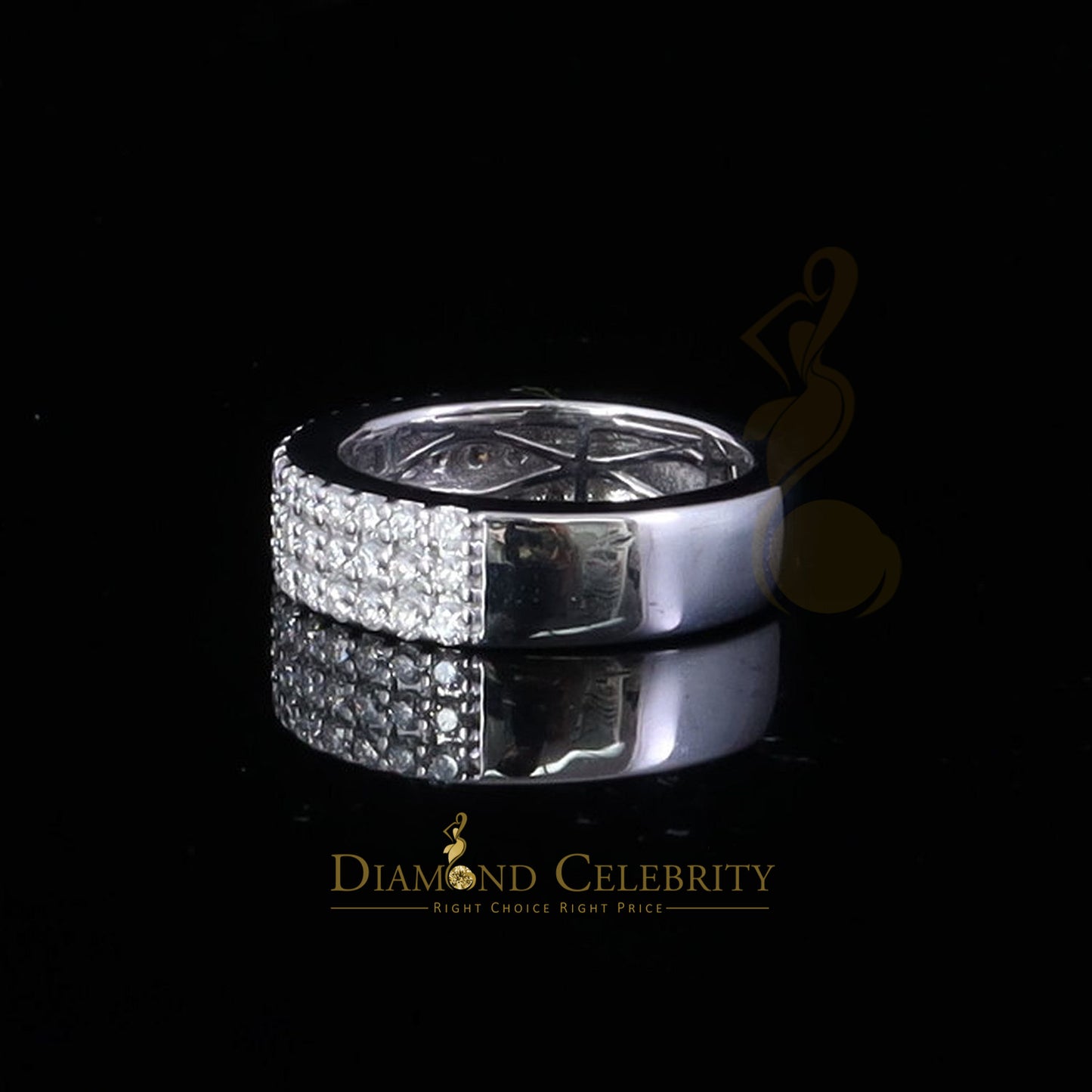 DiamondCelebritees Men's 925 Silver White 2.00ct VVS D Moissanite 3 Row Wedding Band Ring Size 10