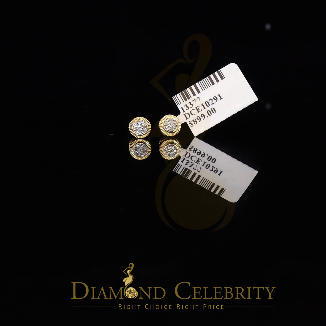 DiamondCelebritees 10K Real Yellow Gold with Real 0.05ct Diamonds Round Women's & Men's Earrings