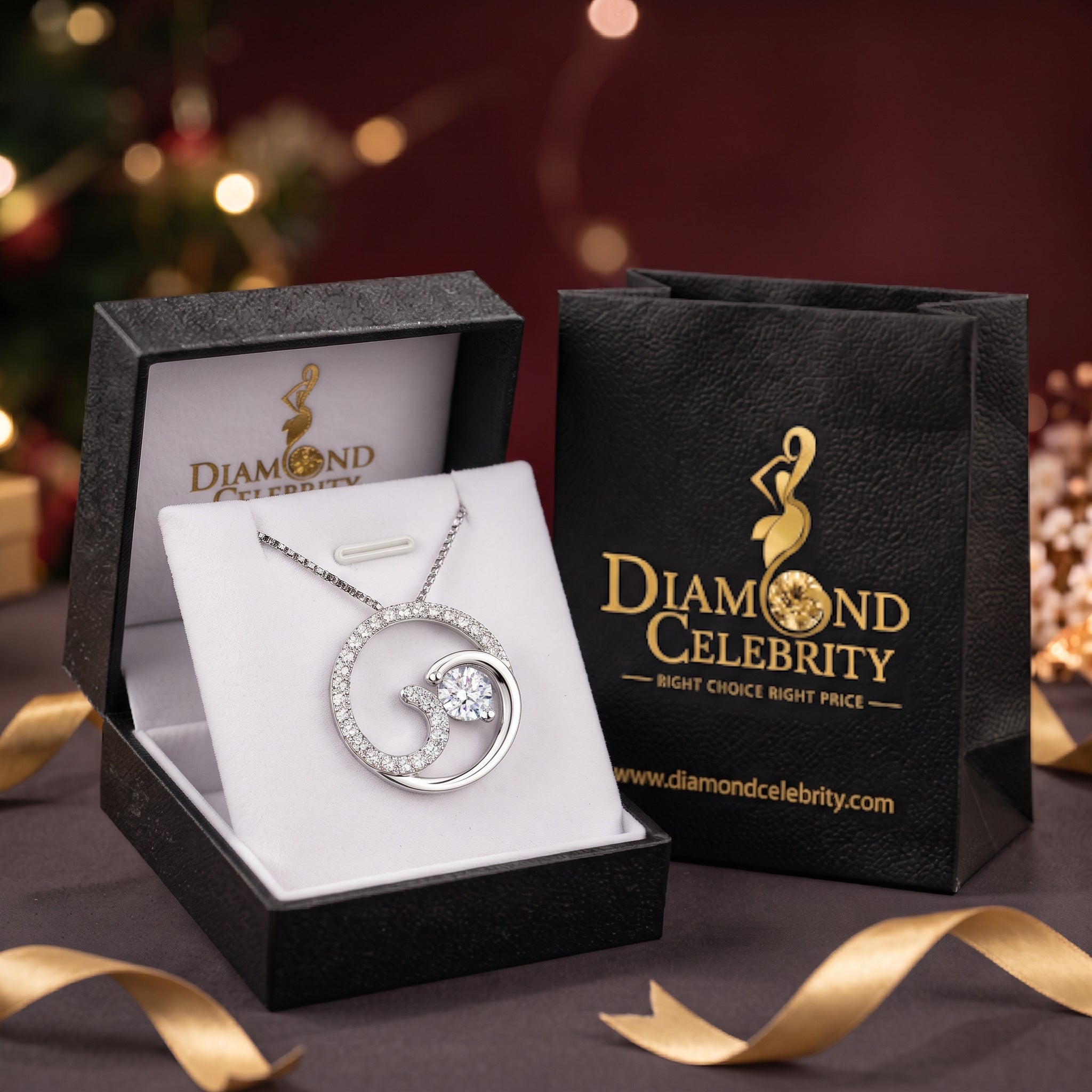 DiamondCelebritees 925 Sterling Silver White Open Circle Swirl Wave Ocean 1inch Pendant 2.92ct CZ
