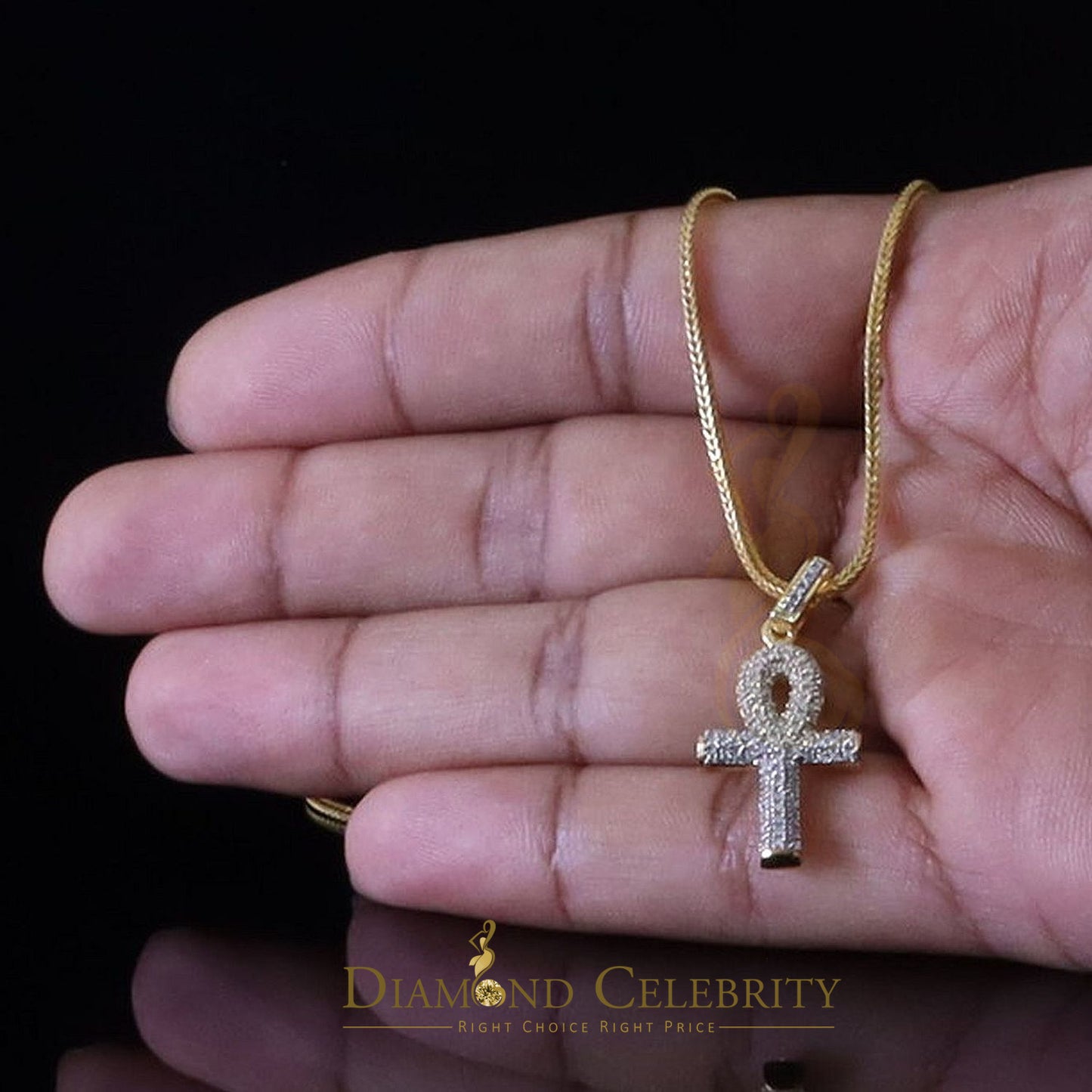 DiamondCelebritees Yellow 925 Mens ANKH Sterling Silver Shape Pendant with 0.82ct Cubic Zirconia