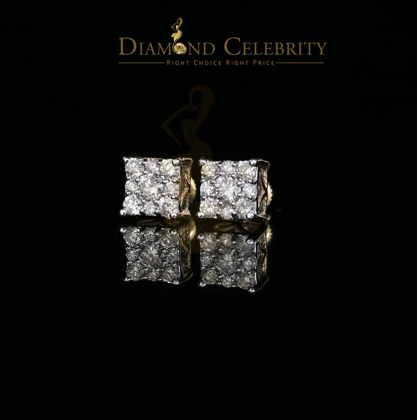 DiamondCelebritees 10K Real Yellow Gold Real Diamond 0.75CT Men's/Women's Stud Square Earring