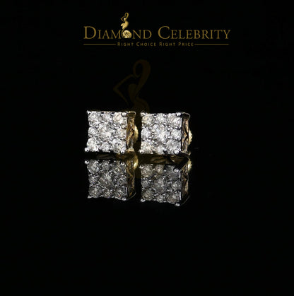 DiamondCelebritees 10K Real Yellow Gold Real Diamond 0.75CT Men's/Women's Stud Square Earring