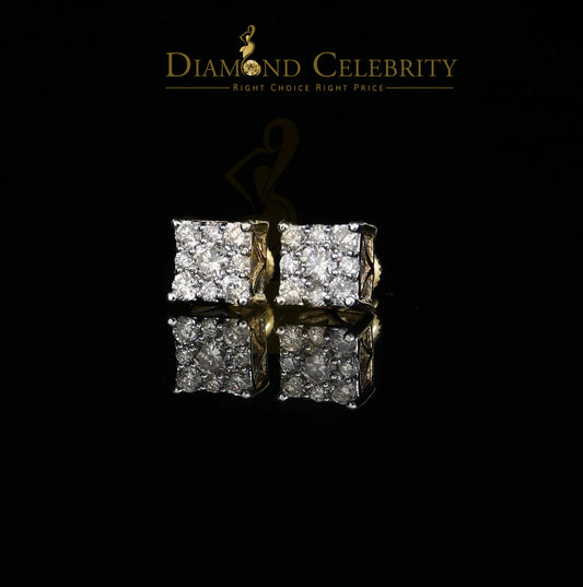 DiamondCelebritees 10K Real Yellow Gold Real Diamond 0.75CT Men's/Women's Stud Square Earring