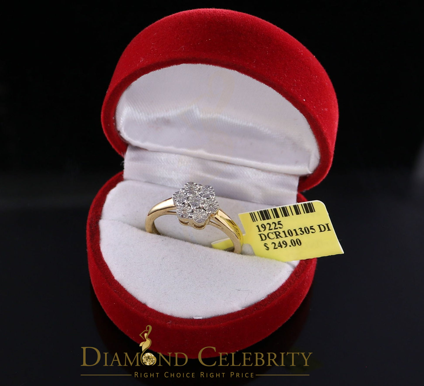 DiamondCelebritees Real Diamond 0.05ct Engagement Womens 925 Silver Yellow Ring Flower Shape Size 7