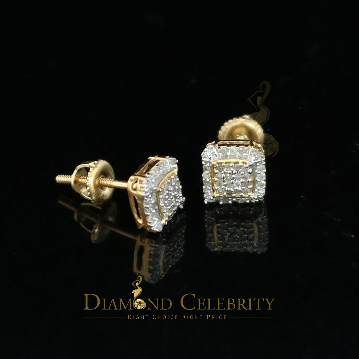 DiamondCelebritees 0.15ct Diamond 925 Sterling Silver Yellow Square Earring For Men's / Women's