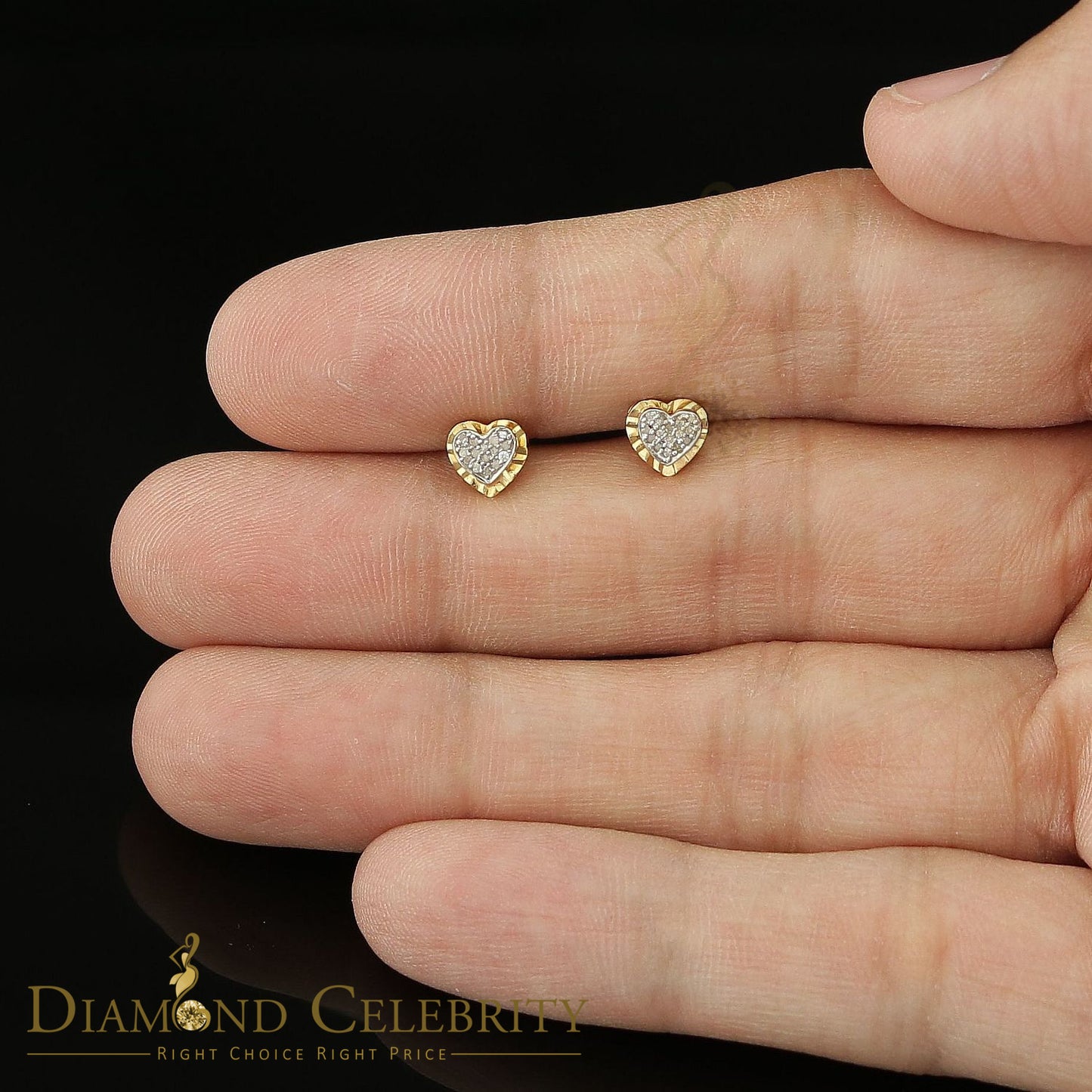 DiamondCelebritees Aretes Para Hombre Heart 925 Yellow Silver 0.10ct Diamond Women & Men Earrings