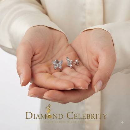 DiamondCelebritees Men's & Women 0.10ct Real Diamond Stud Butterfly Earrings in White 925 Silver