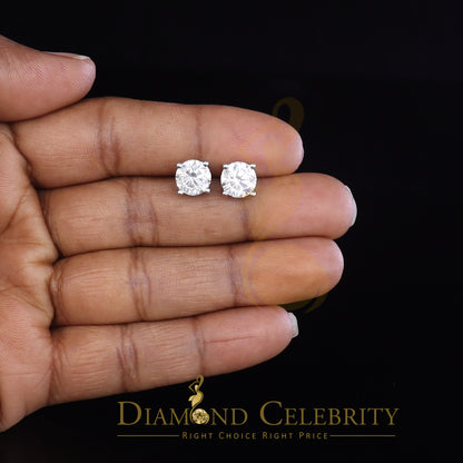 DiamondCelebritees 10k Real White Gold with 3.00ct Round VVS 'D' Color Moissanite Stud Earrings