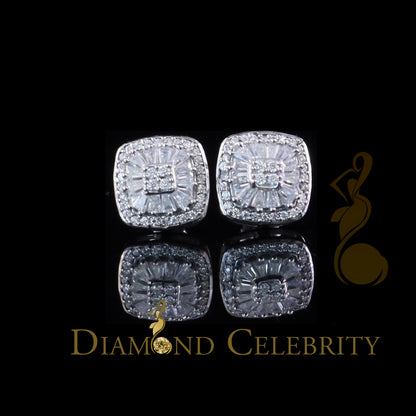 Diamondcelebritees White Square 925 Silver 1.00ct VVS 'D' Moissanite Stud Earring Men's/Womens