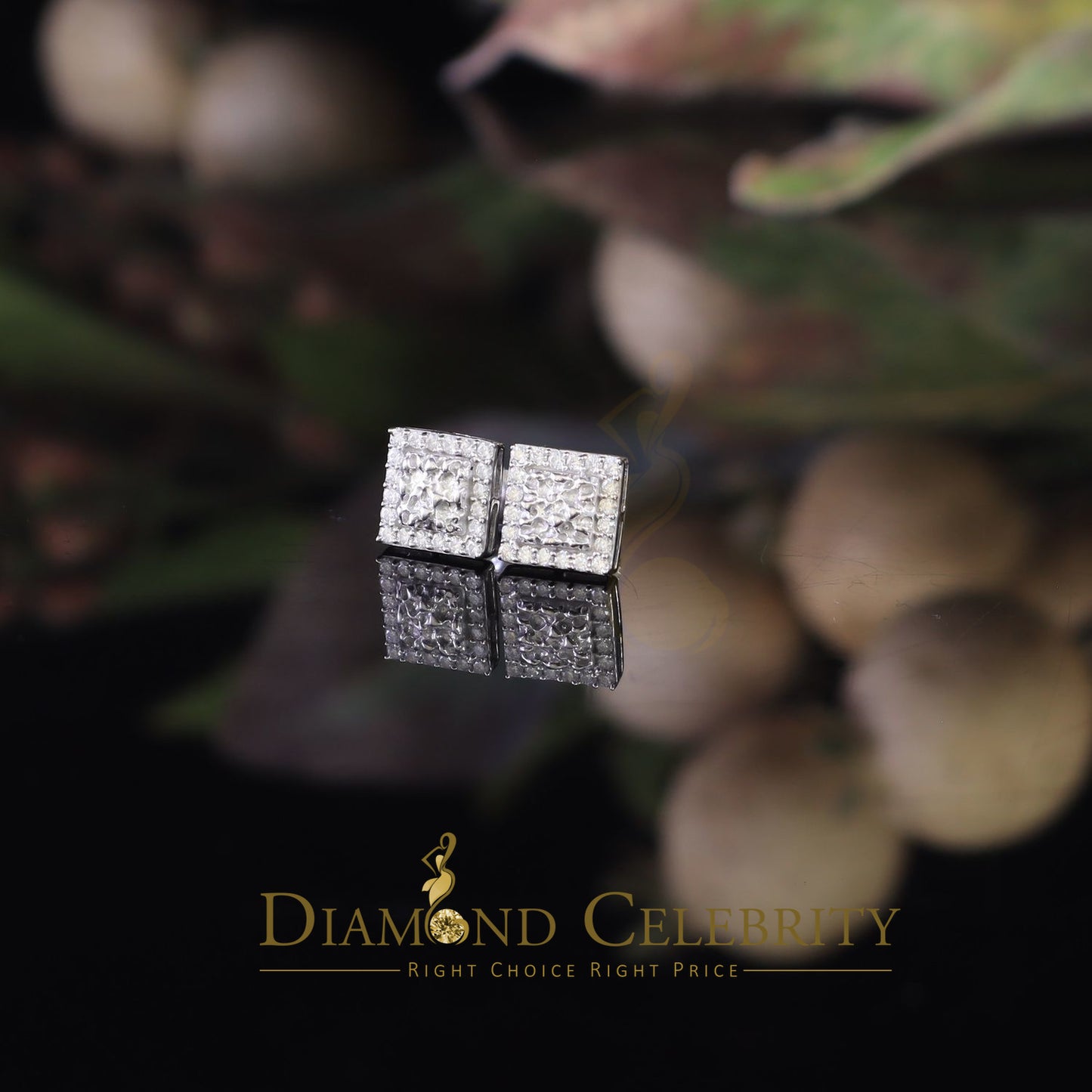 Diamondcelebritees 1.00ct Moissanite White 925 Sterling Silver Women's Square Shape Nugget Earrings
