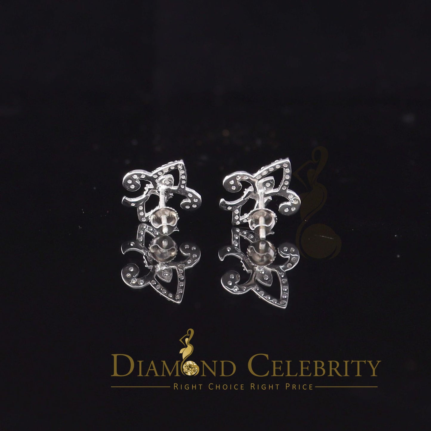 DiamondCelebritees  925 White Silver 0.60ct Cubic Zirconia Fleur de Lis Screw Back Women's Earrings