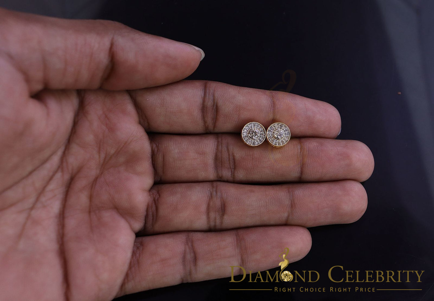 DiamondCelebritees Real 10k Yellow Gold Round Stud 0.50ct Earrings with Real Diamonds