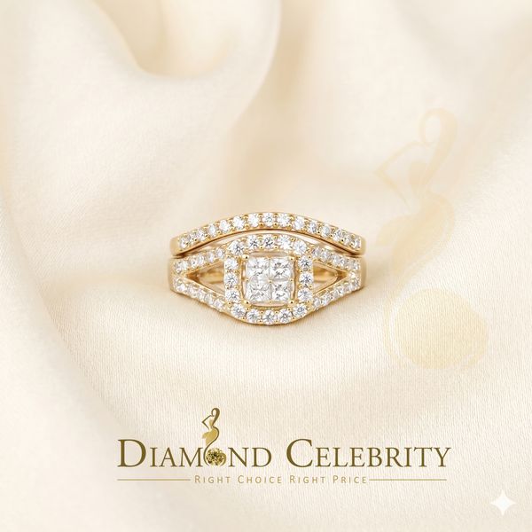DiamondCelebritees 925 Sterling Yellow Silver Square 1.50ct Cubic Zirconia Womens Ring Size - 9