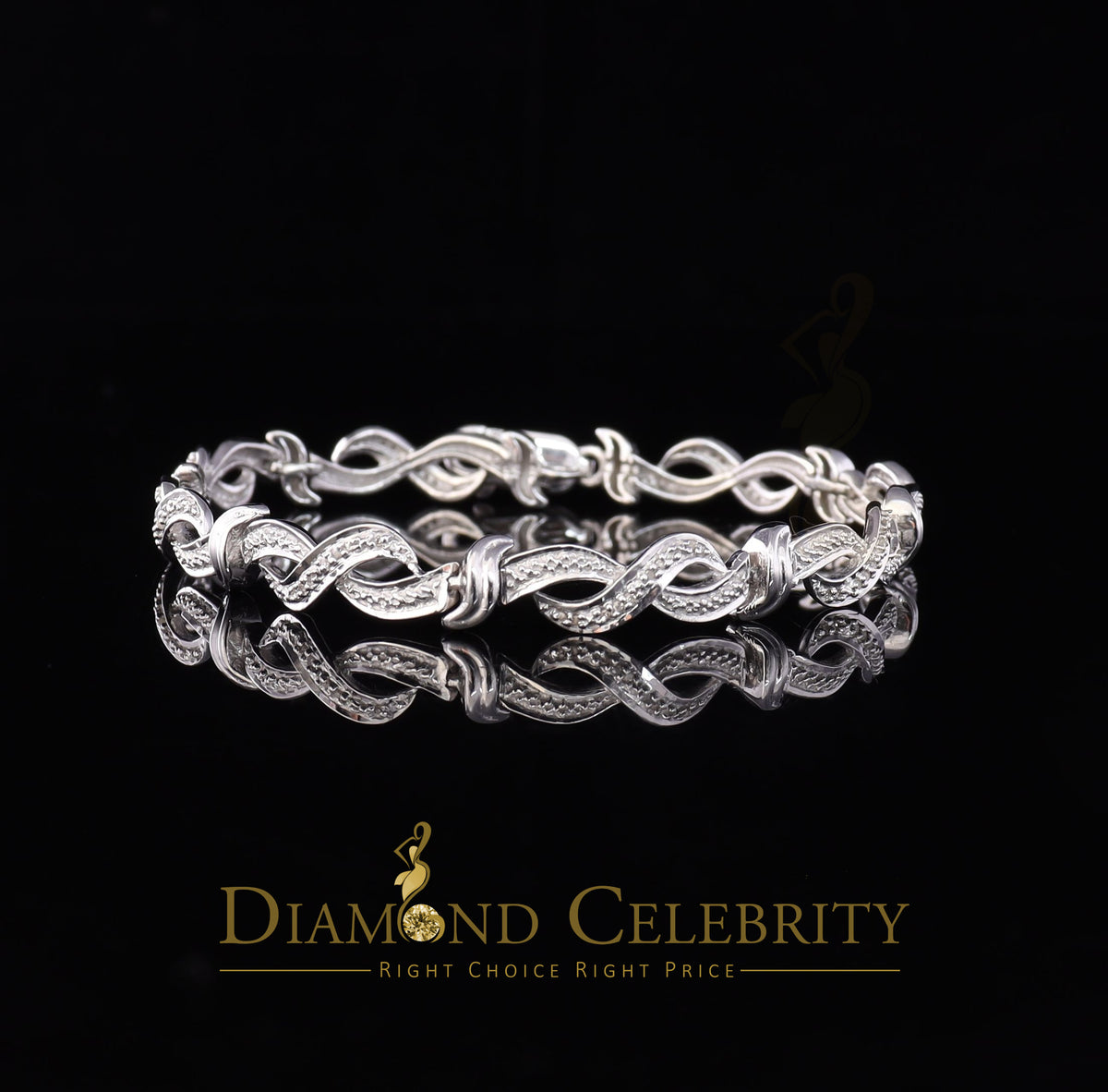 Diamondcelebritees White 0.15CT Real Diamond 925 Sterling Silver Fancy Bracelet-Size 7 Inches