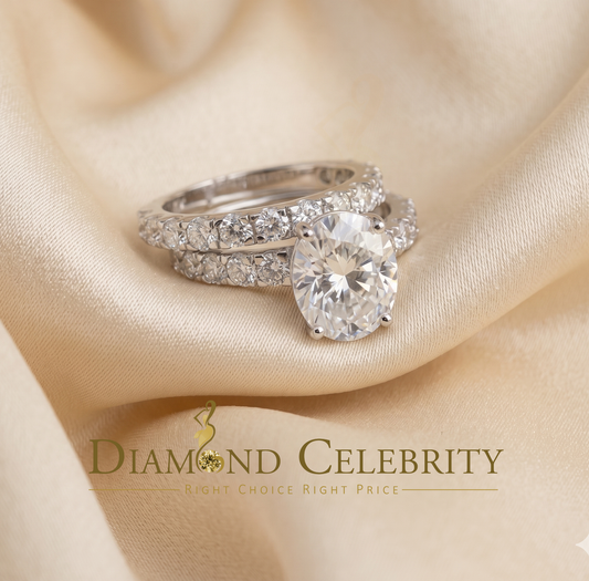 DiamondCelebritees White 7.00ct Moissanite 925 Silver Mens/Women Bridal Rings Oval Shape Size 8