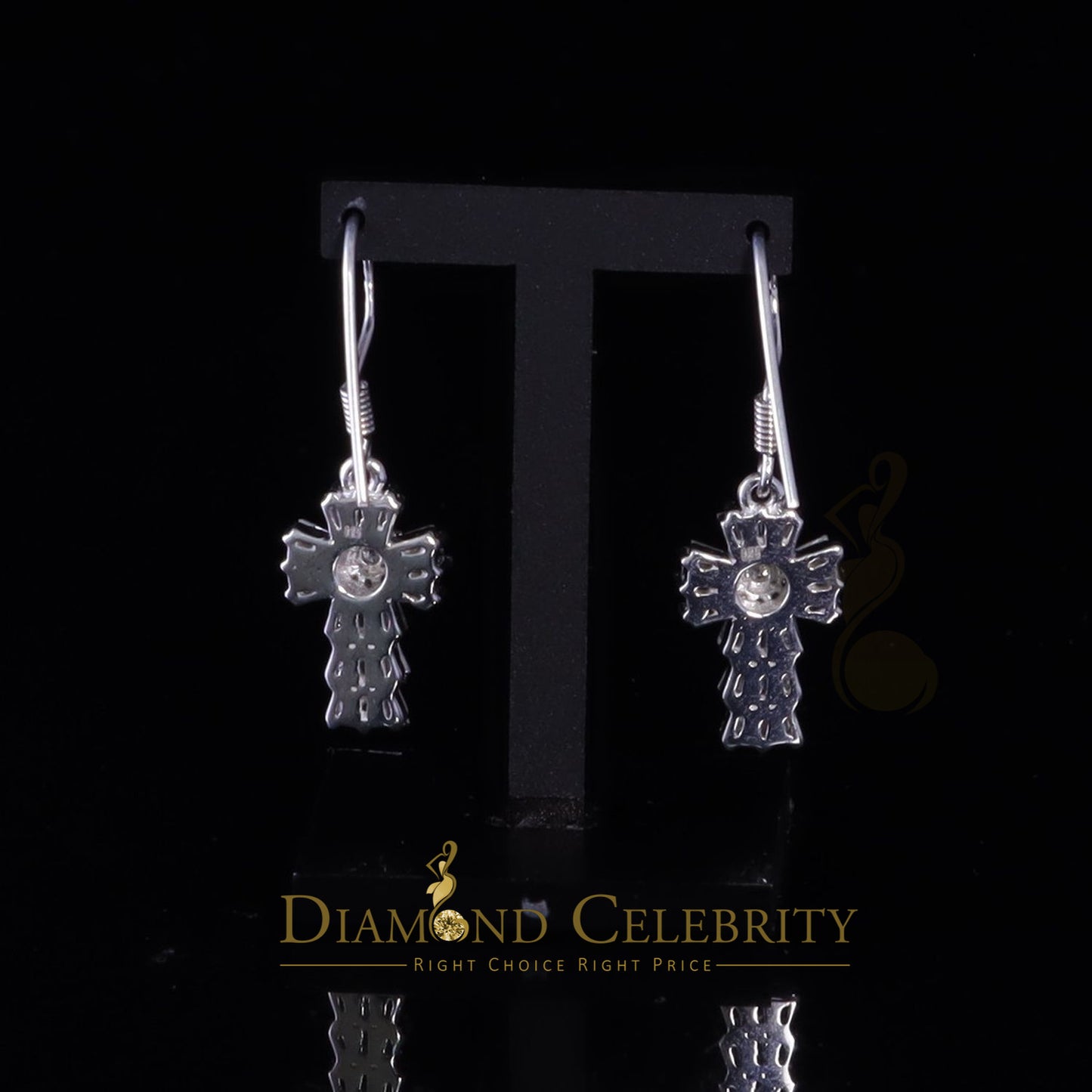 Diamondcelebritees 1.00ct Moissanite White 925 Silver Women's Dangling Cross Fish Hook Earrings