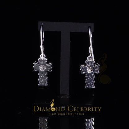 Diamondcelebritees 1.00ct Moissanite White 925 Silver Women's Dangling Cross Fish Hook Earrings