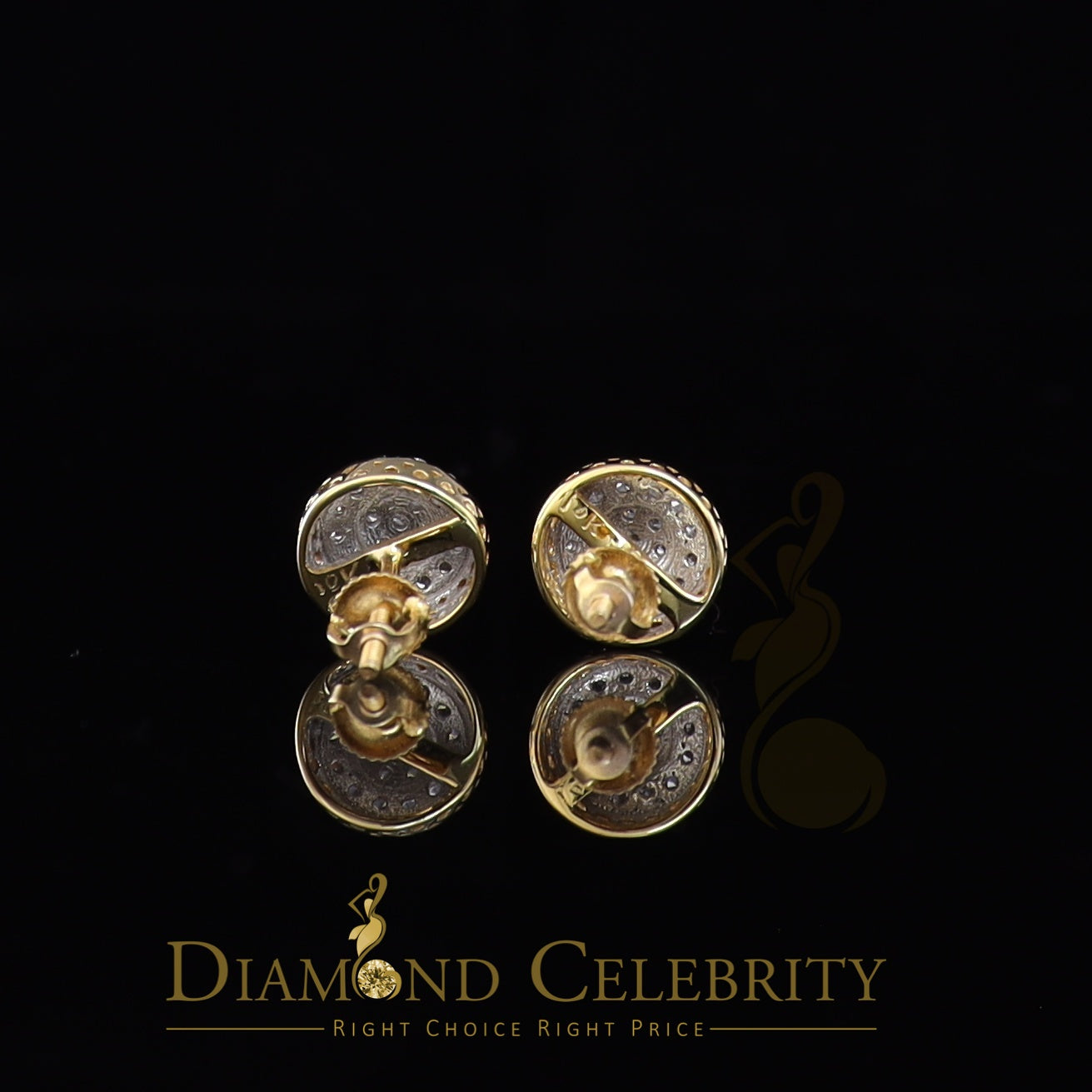 DiamondCelebritees 10K Real Yellow Gold with 0.33 CT Real Diamond Round Stud Earrings