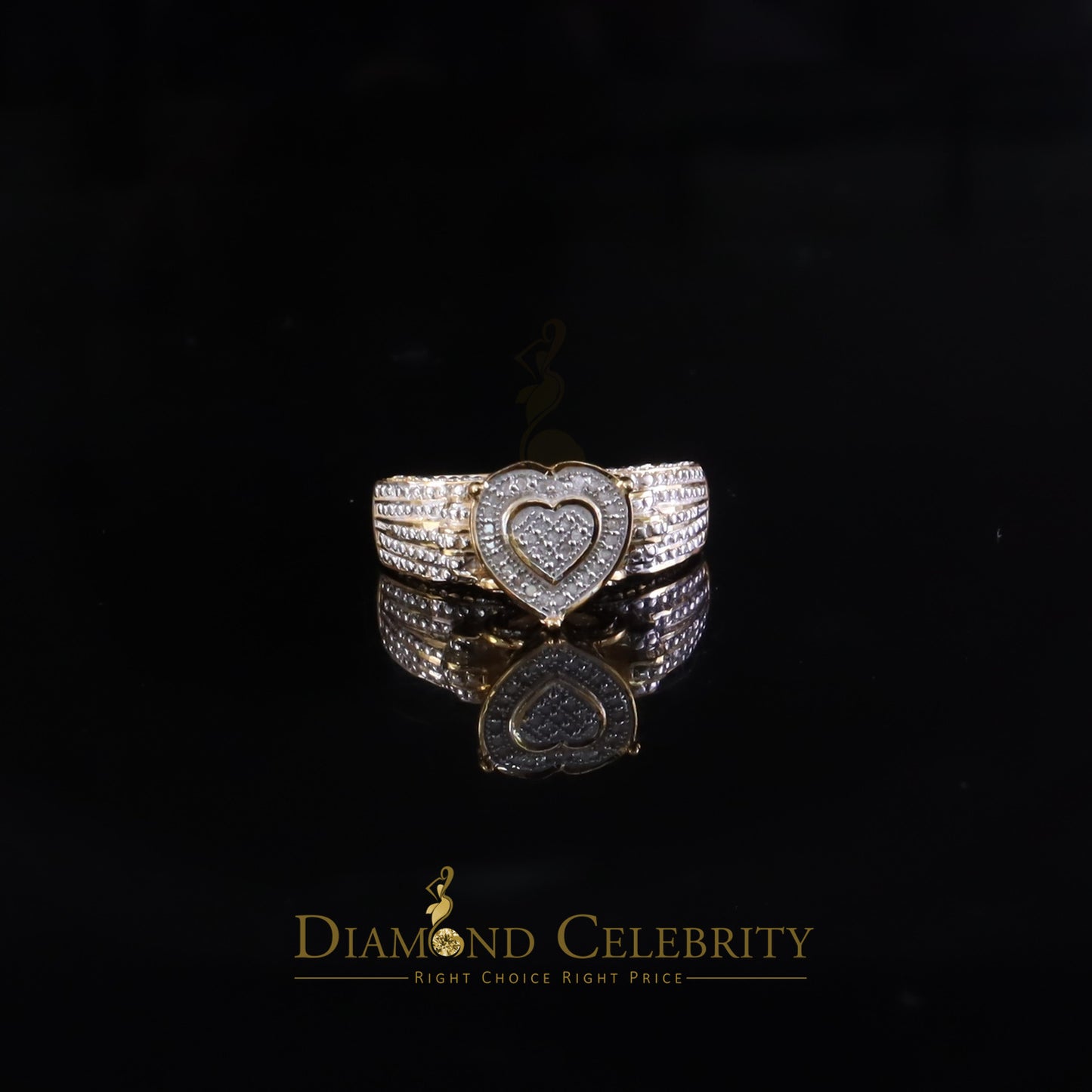 DiamondCelebritees Yellow Silver Heart Ring SZ 7 Real Diamond 0.10ct 925 Sterling Womens Engagement