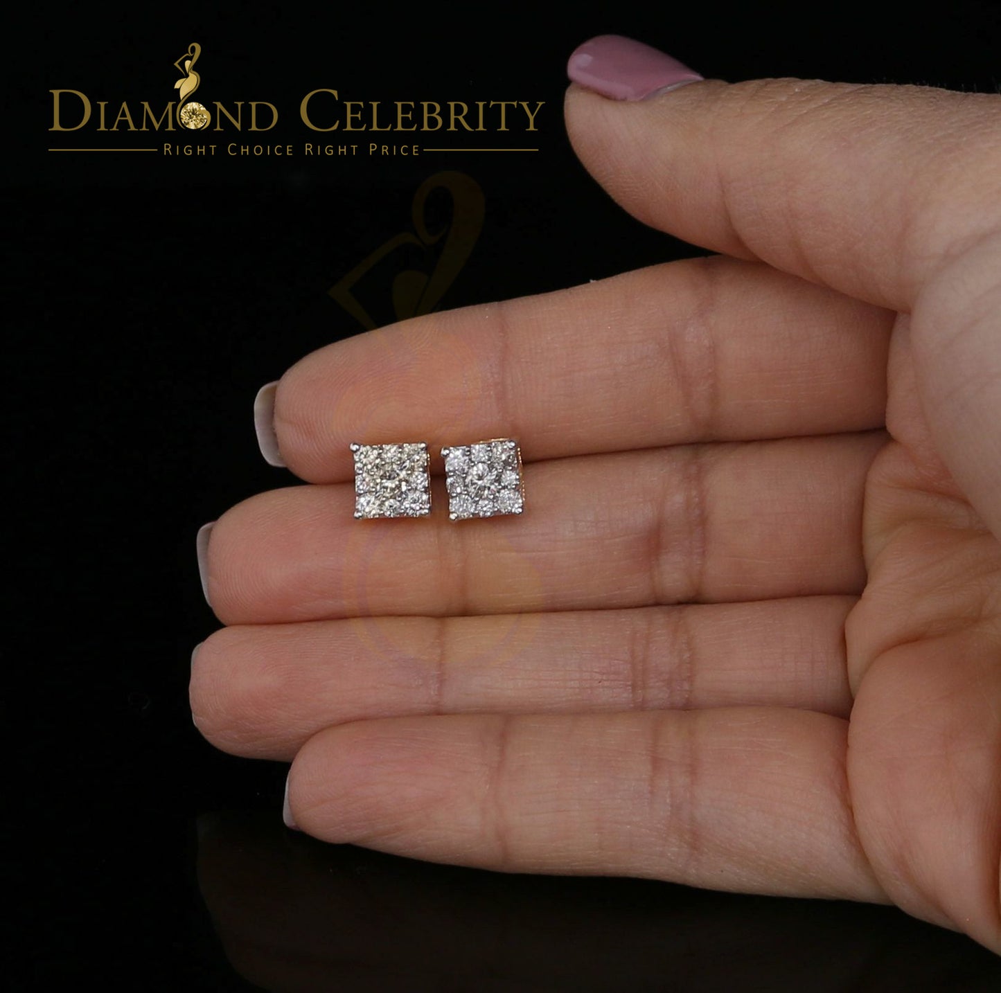 DiamondCelebritees 10K Real Yellow Gold Real Diamond 0.75CT Men's/Women's Stud Square Earring