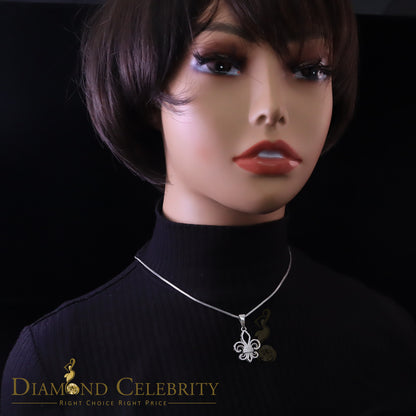 DiamondCelebritees Sterling 925 Silver Fleur de Lis White Shape Pendant with 0.93ct Cubic Zirconia