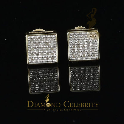 DiamondCelebritees 925 Yellow Sterling Silver 0.15ct Diamond For Women's & Men's Square Earrings