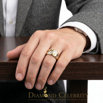 DiamondCelebritees 0.14 ct Sterling Yellow Silver Round 925 CZ Men Rings Engagement Size 9.00