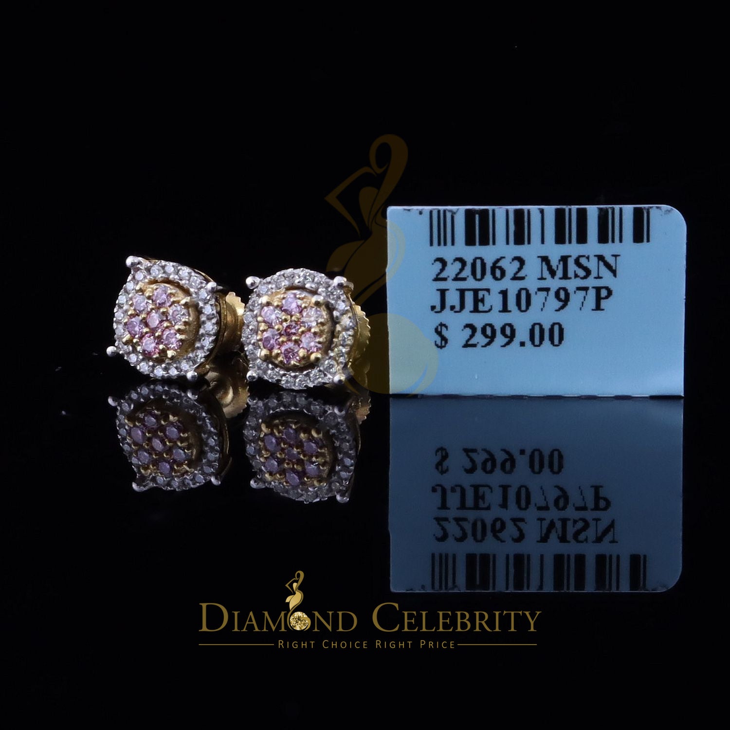 DiamondCelebritees Women's 925 Silver Yellow 0.40ct VVS 'D' Pink Moissanite Round Stud Earrings