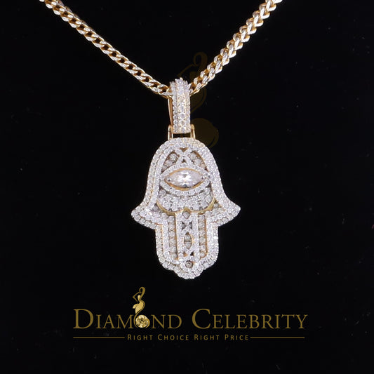 Diamondcelebritees 3.00ct Moissanite VVS D Baguette 925 Silver Yellow Hamsa Pendant For Women's