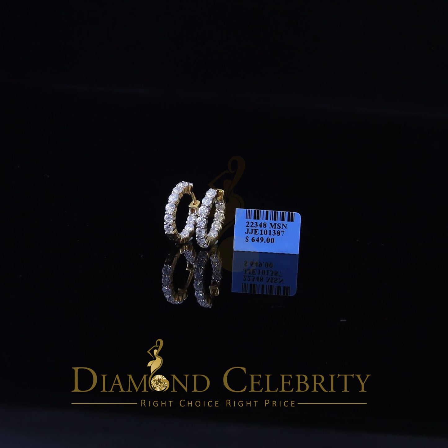 DiamondCelebritees 2.50ct Moissanite Yellow 925 Sterling Silver Women's In and Out Hoop Earrings