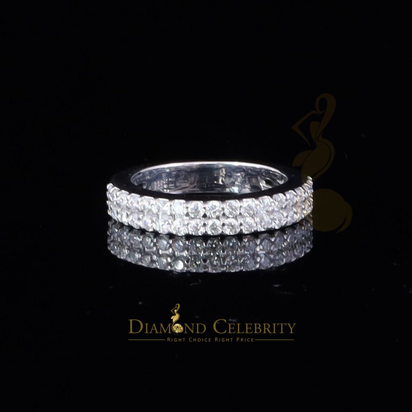 DiamondCelebritees Men's 1.50ct VVS D Silver White Moissanite 2 Row Wedding Band 925 Ring Size 10