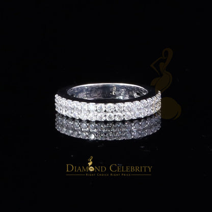 DiamondCelebritees Men's 1.50ct VVS D Silver White Moissanite 2 Row Wedding Band 925 Ring Size 10